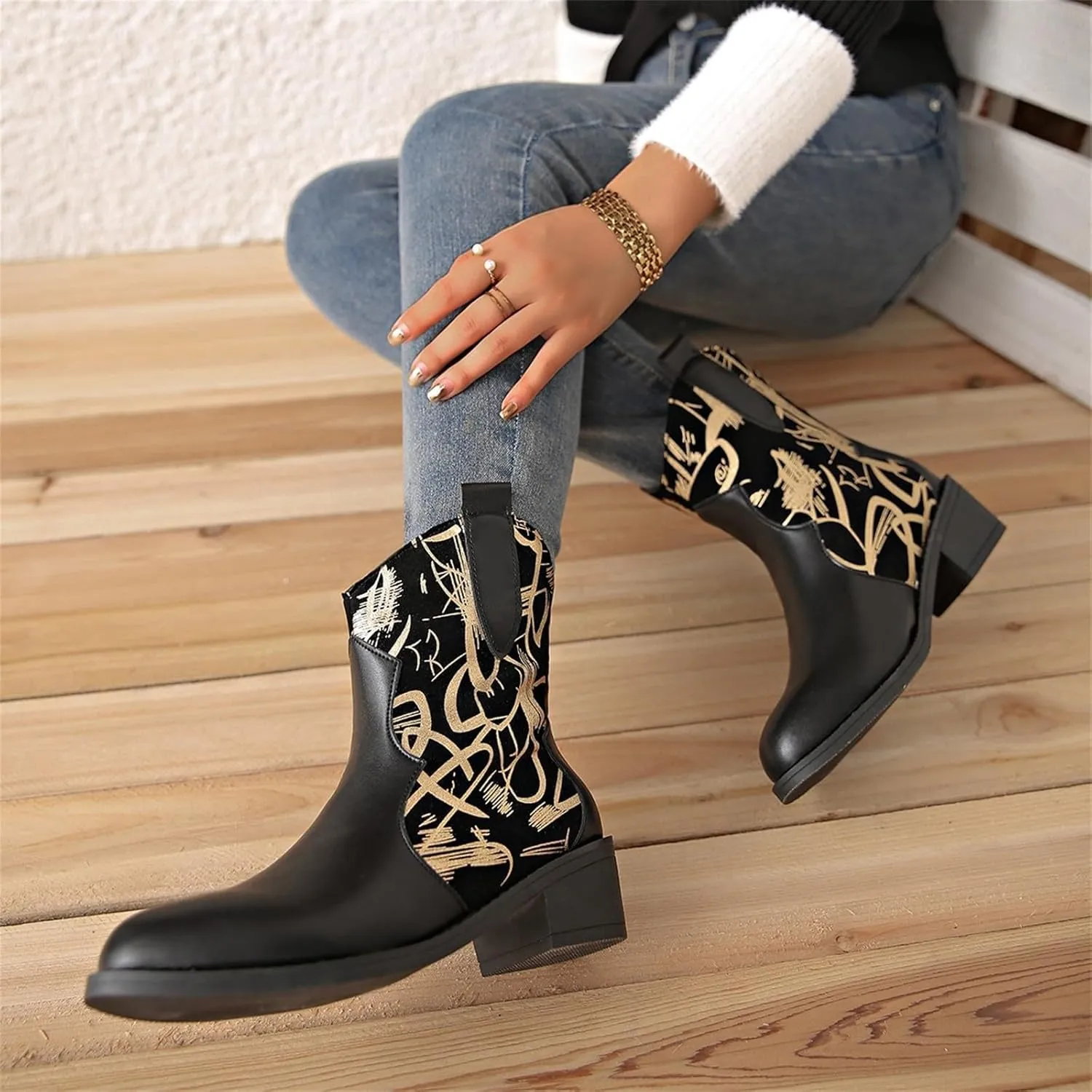 Womens Ankle Boots Ankle Cowboy Boots Womens Black Dress Boots Plus Size Boots Wide Calf Womens Wide Black Booties and Ankle Boots Ankle Boots for Women with Heel Wide Width