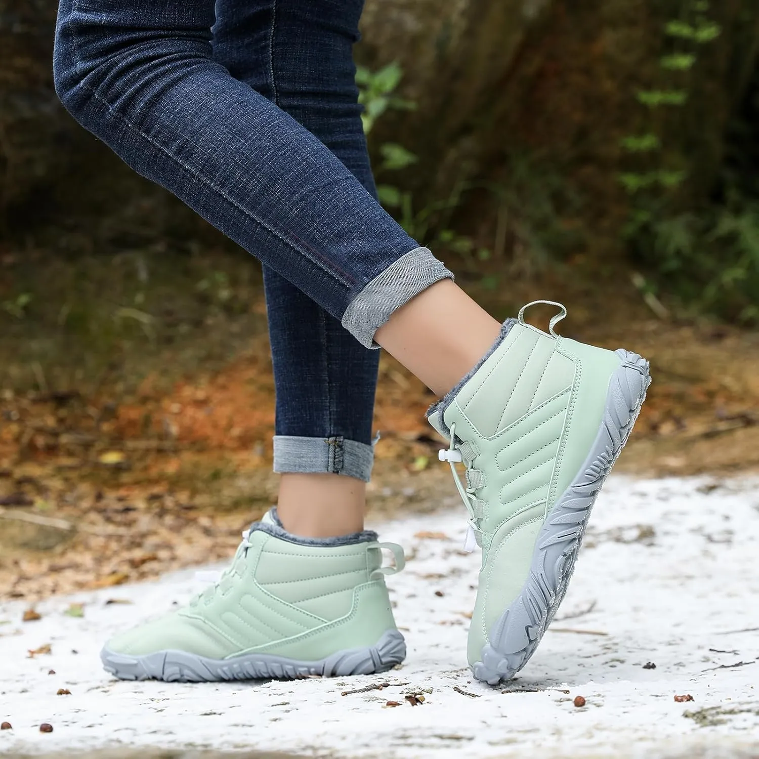 Womens Barefoot Shoes Casual Winter Snow Boots Waterproof Snow Boots Lightweight Fur Lined Shoes Trail Running Sneakers