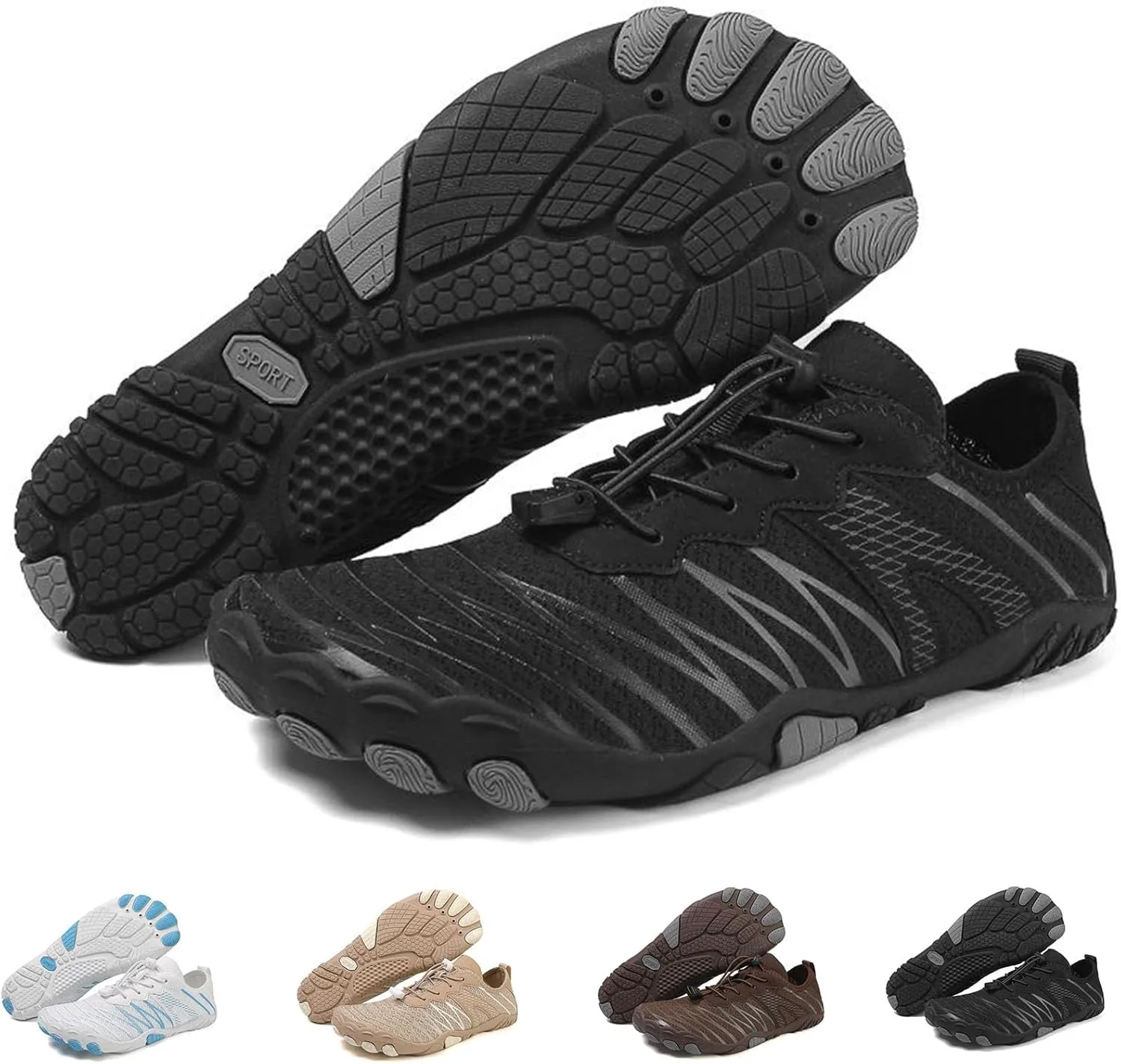 Women's Barefoot Shoes with Neuropathy, Grounding, Orthopedic, Non-Slip, Anti-Slip, All-Day Comfort, Wide Toe Box, Adaptive Arch Support, Lightweight, Flexible, Black, One Size