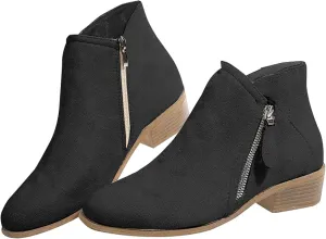 Womens Booties Ankle Western Booties for Women Flat Cowboy Boots for Women Womens Bootie Low Heel Cover Heel Round Toe Chunky Block Low Heel Vintage