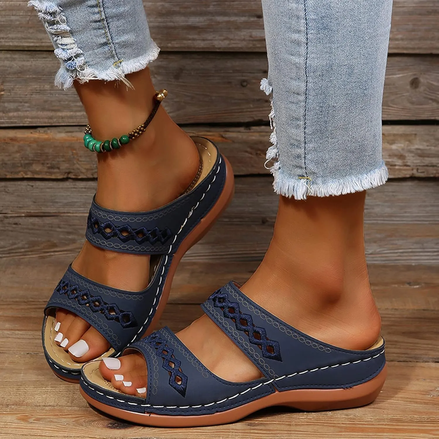 Women's Breathable Orthopedic Sandals Orthotic Women Flip Flop Sandals Womens Boat Sandals Orthotic Womens Casual Dressy Low Wedge Summer Shoes Cute Strappy Orthopedic Indoor Slippers for Women