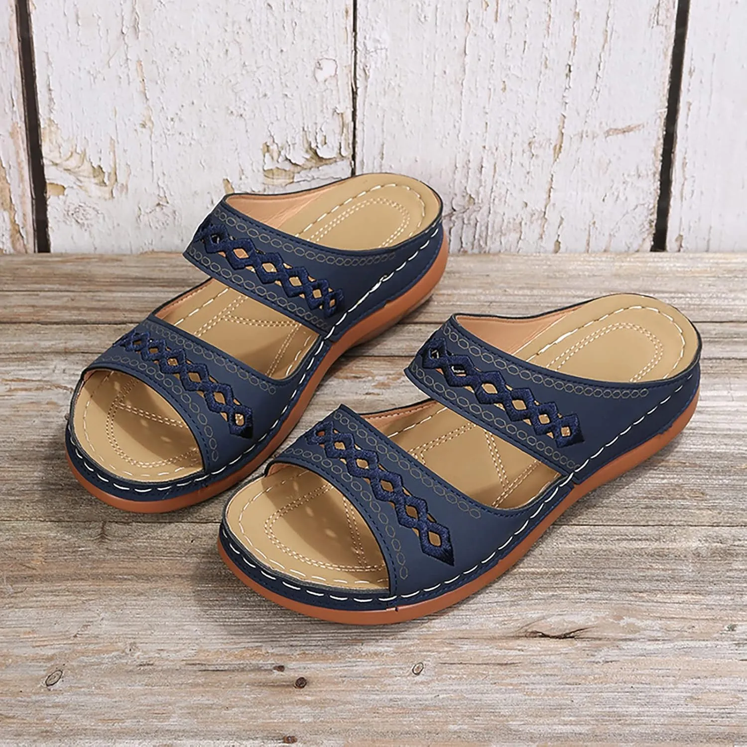 Women's Breathable Orthopedic Sandals Orthotic Women Flip Flop Sandals Womens Boat Sandals Orthotic Womens Casual Dressy Low Wedge Summer Shoes Cute Strappy Orthopedic Indoor Slippers for Women