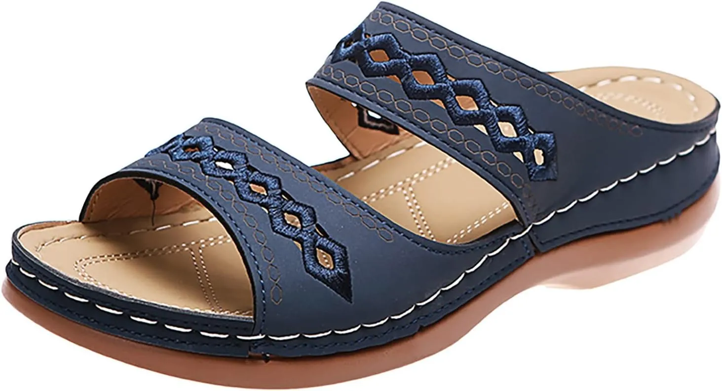 Women's Breathable Orthopedic Sandals Orthotic Women Flip Flop Sandals Womens Boat Sandals Orthotic Womens Casual Dressy Low Wedge Summer Shoes Cute Strappy Orthopedic Indoor Slippers for Women