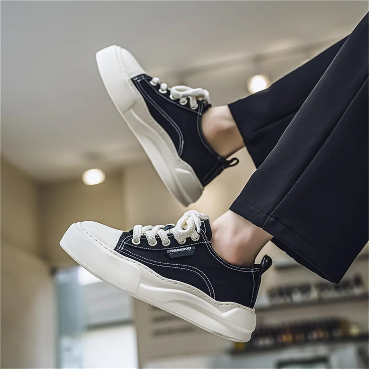 Women's Fashion Canvas Lace Up Platform Sneakers Casual Low Top Round Toe Non Slip Walking Workout Loafers