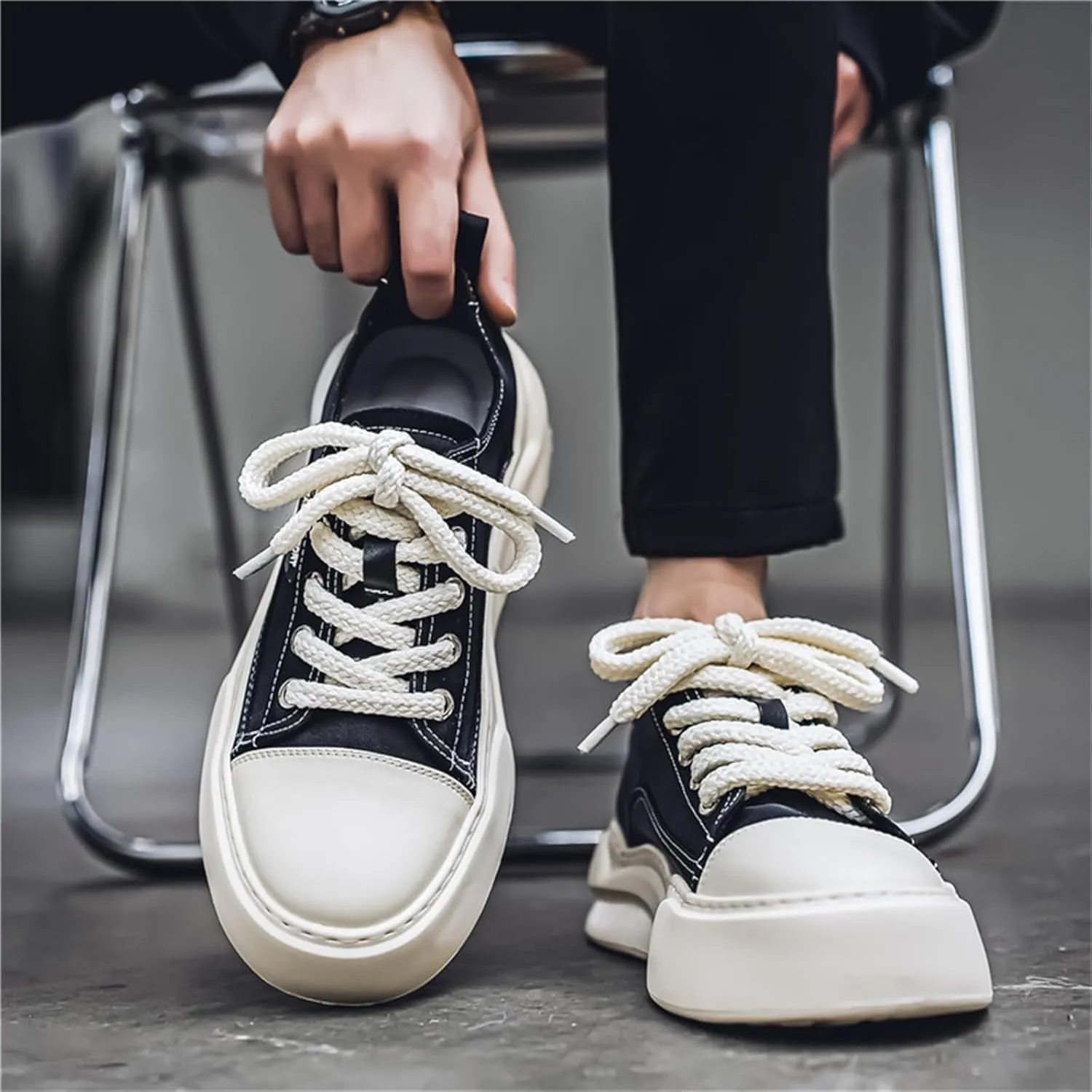 Women's Fashion Canvas Lace Up Platform Sneakers Casual Low Top Round Toe Non Slip Walking Workout Loafers