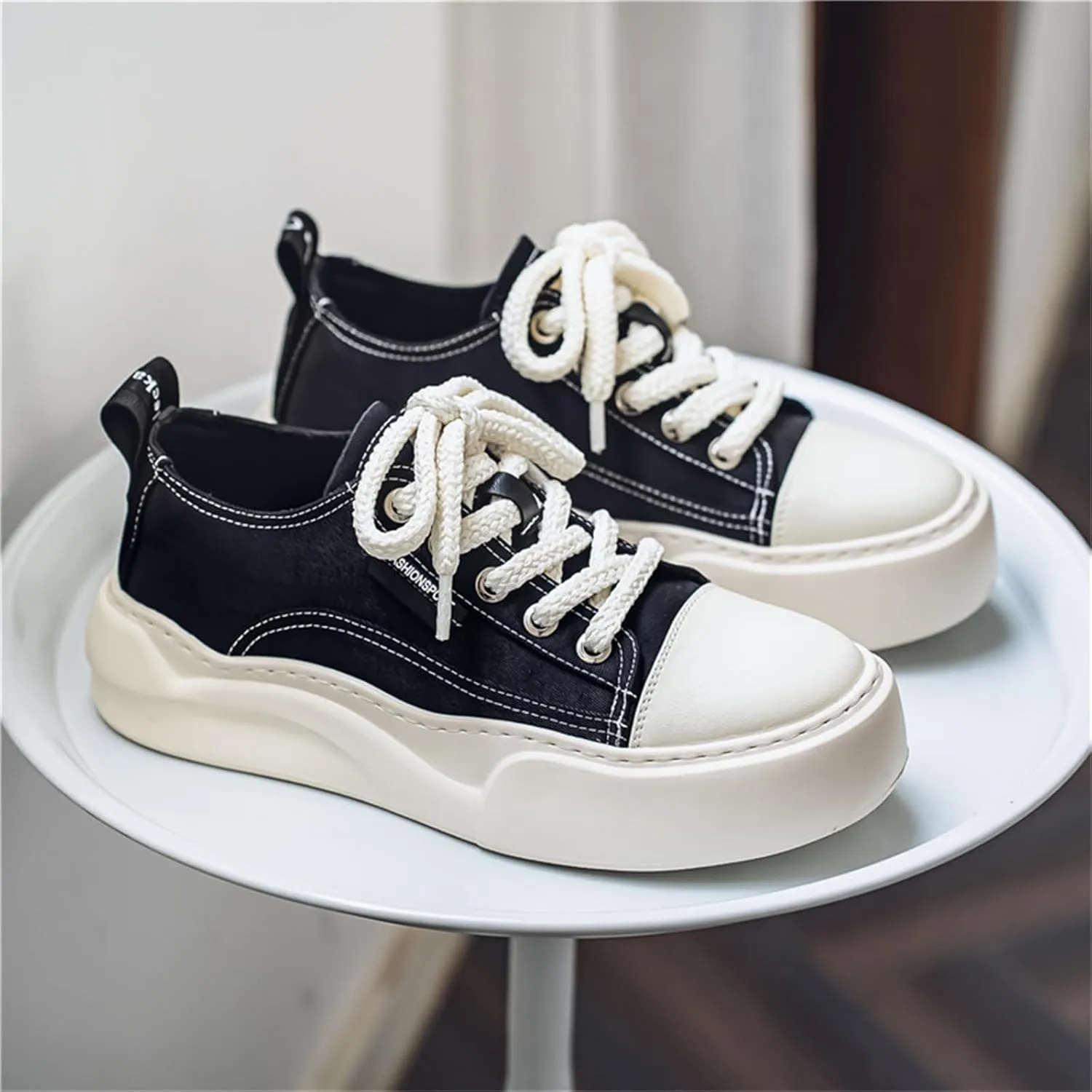 Women's Fashion Canvas Lace Up Platform Sneakers Casual Low Top Round Toe Non Slip Walking Workout Loafers