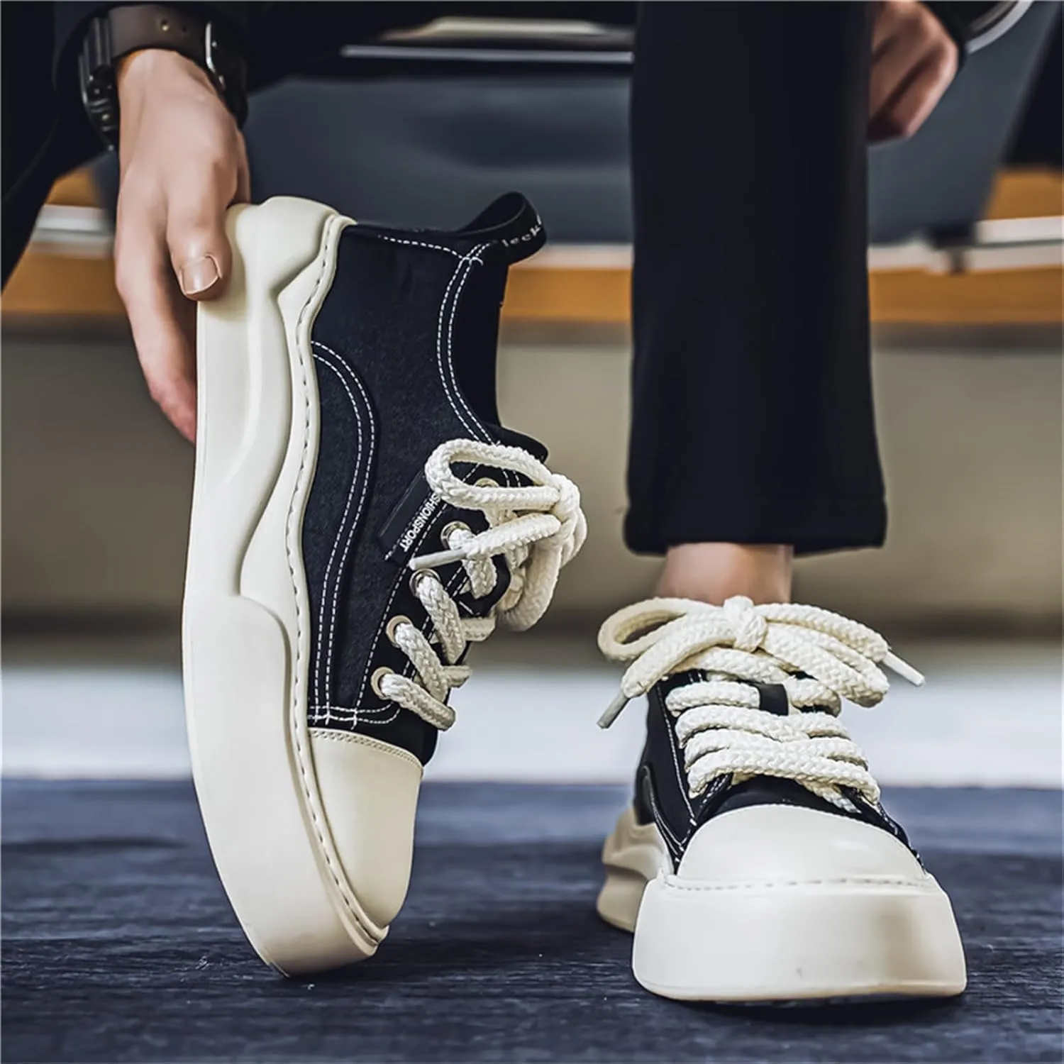 Women's Fashion Canvas Lace Up Platform Sneakers Casual Low Top Round Toe Non Slip Walking Workout Loafers