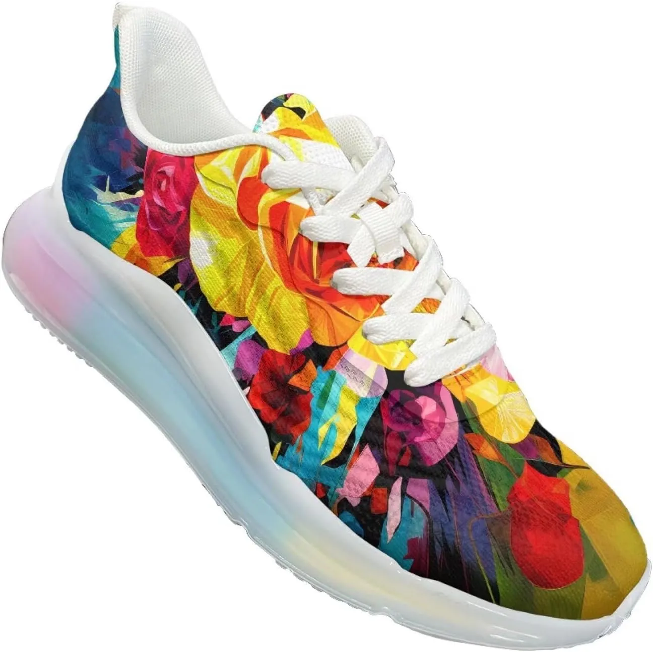 Women's Floral Print Sneaker Soft Lightweight Non Slip Tennis Sneaker Footwear Air Cushion Walking Shoes for Women US 6-11