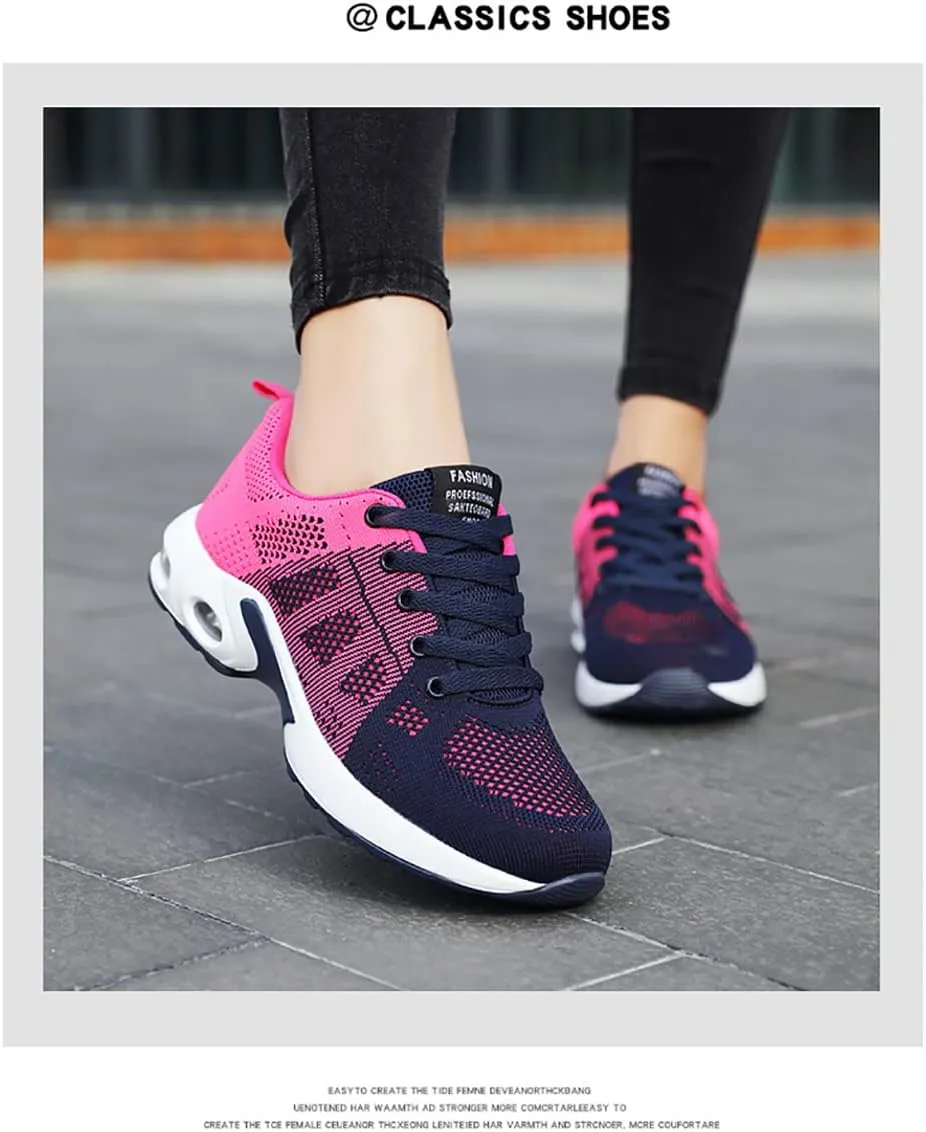 Women's Flying Knit Running Shoes - Lightweight Lace-up Sneakers for Daily Walking and Work, Garden Shoes