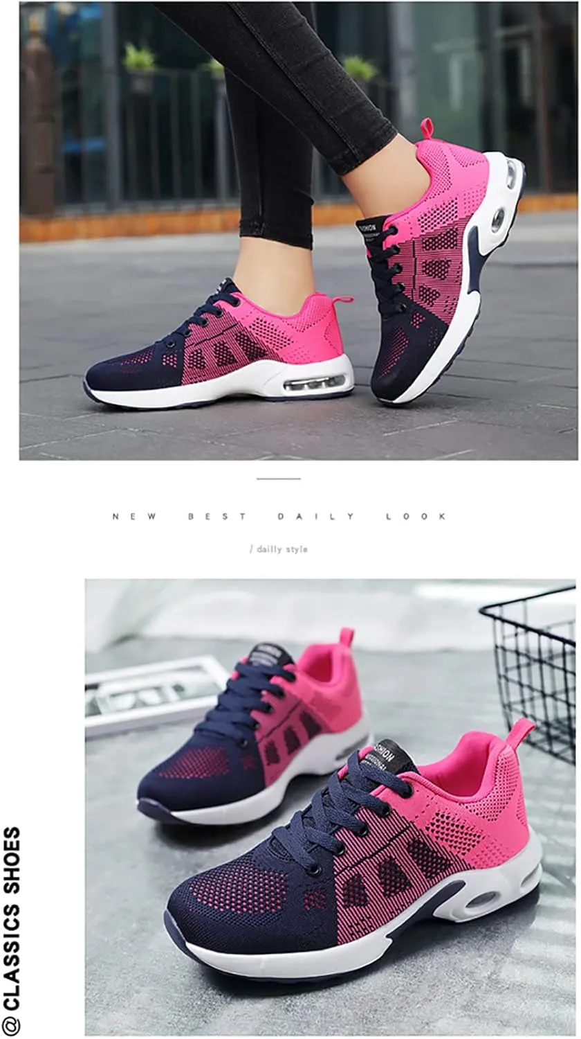 Women's Flying Knit Running Shoes - Lightweight Lace-up Sneakers for Daily Walking and Work, Garden Shoes