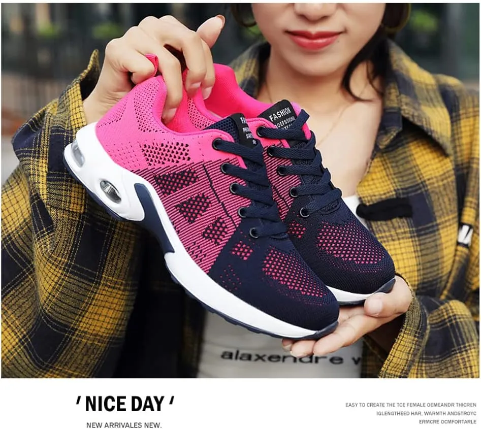 Women's Flying Knit Running Shoes - Lightweight Lace-up Sneakers for Daily Walking and Work, Garden Shoes