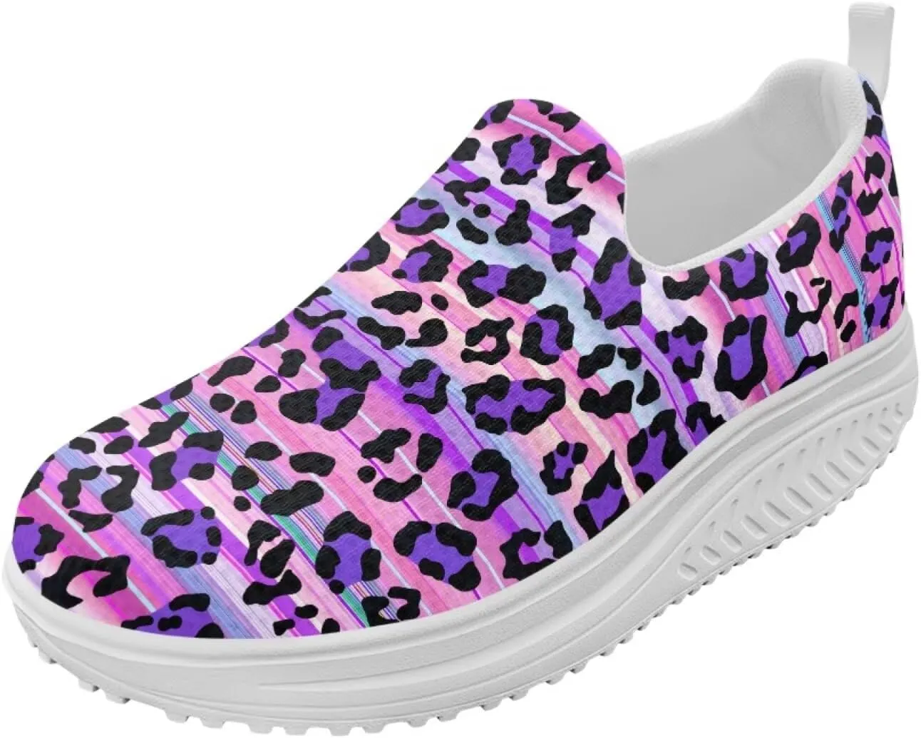 Womens Leopard Print Platform Loafers Lightweight Mesh Shoes Walking Jogging Sneakers Anti Skid