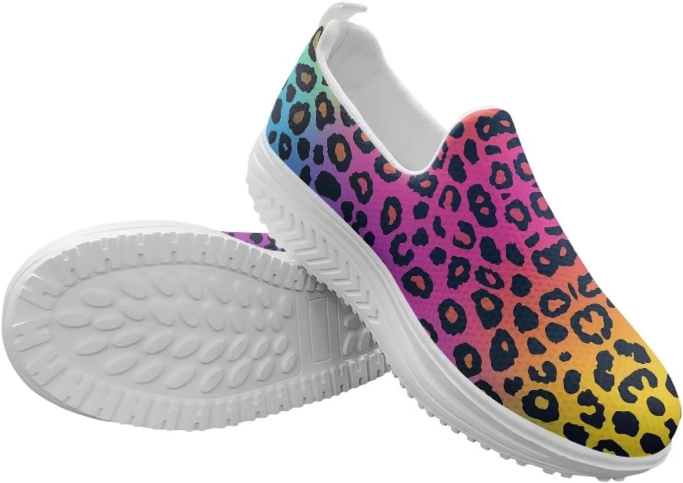 Womens Leopard Print Platform Loafers Lightweight Mesh Shoes Walking Jogging Sneakers Anti Skid