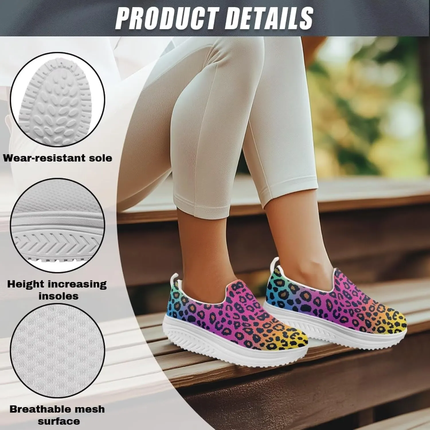 Womens Leopard Print Platform Loafers Lightweight Mesh Shoes Walking Jogging Sneakers Anti Skid
