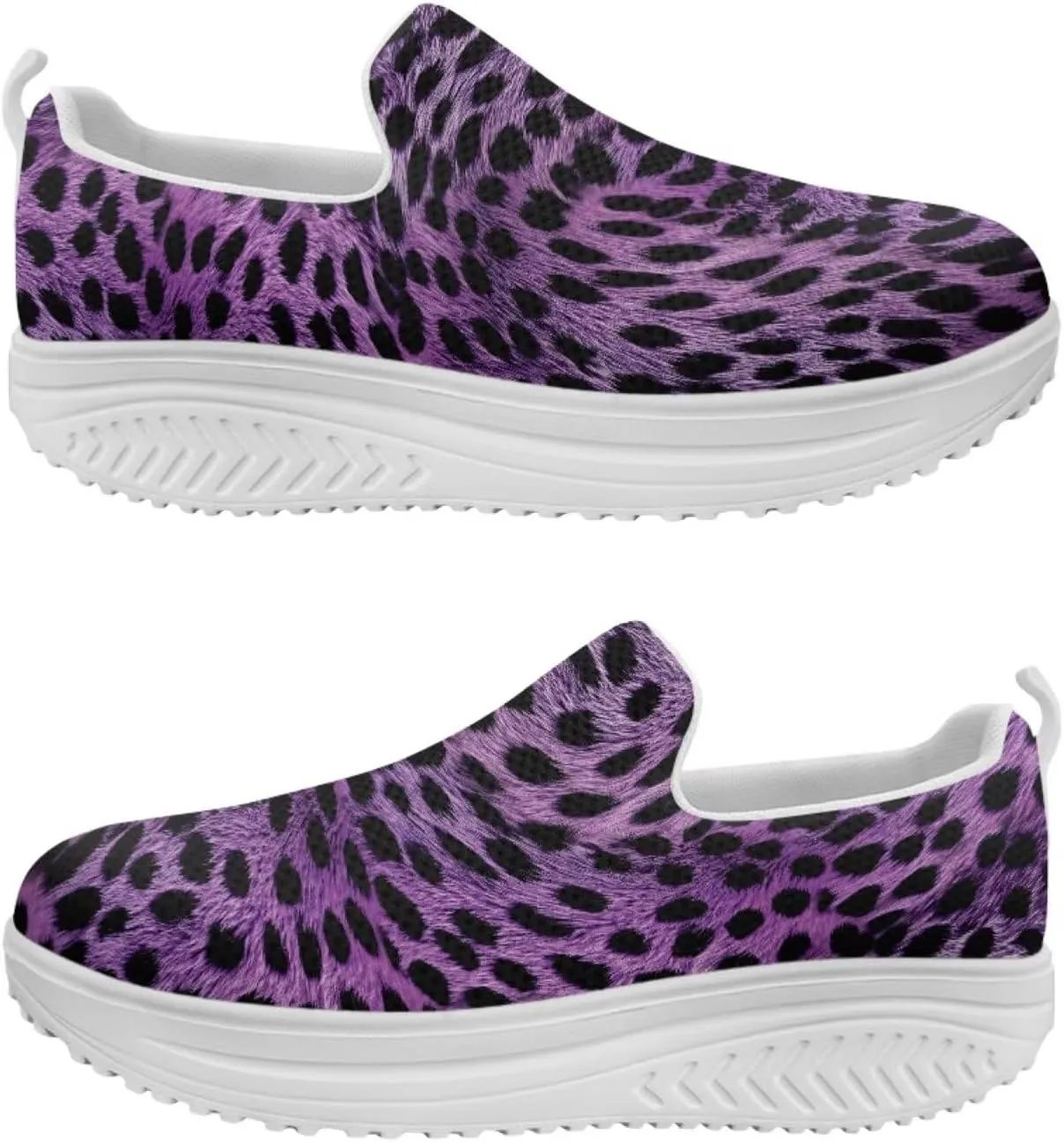Womens Leopard Print Platform Loafers Lightweight Mesh Shoes Walking Jogging Sneakers Anti Skid