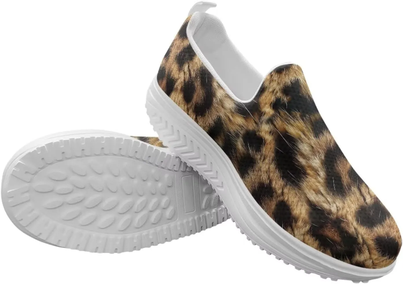 Womens Leopard Print Platform Loafers Lightweight Mesh Shoes Walking Jogging Sneakers Anti Skid