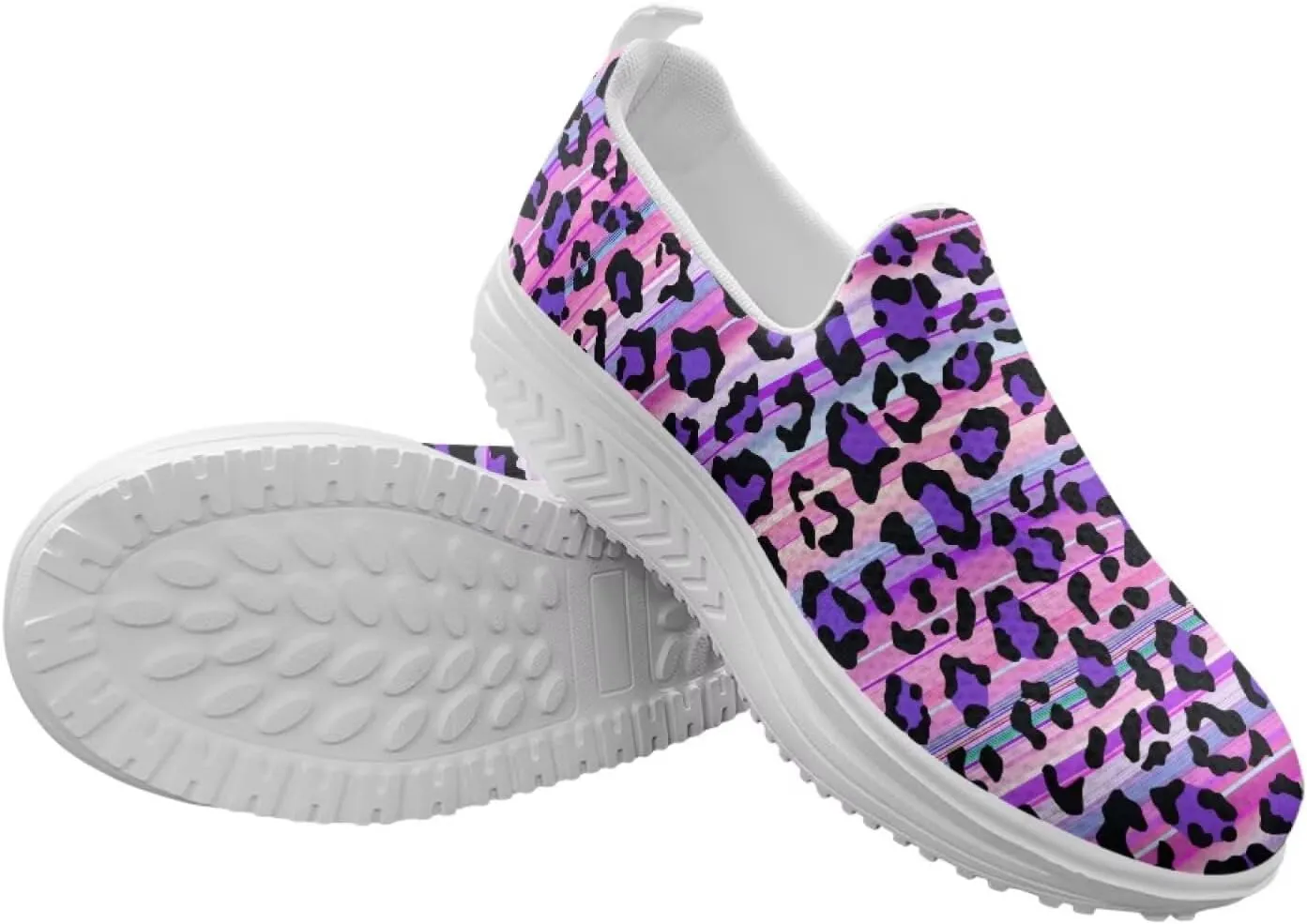 Womens Leopard Print Platform Loafers Lightweight Mesh Shoes Walking Jogging Sneakers Anti Skid