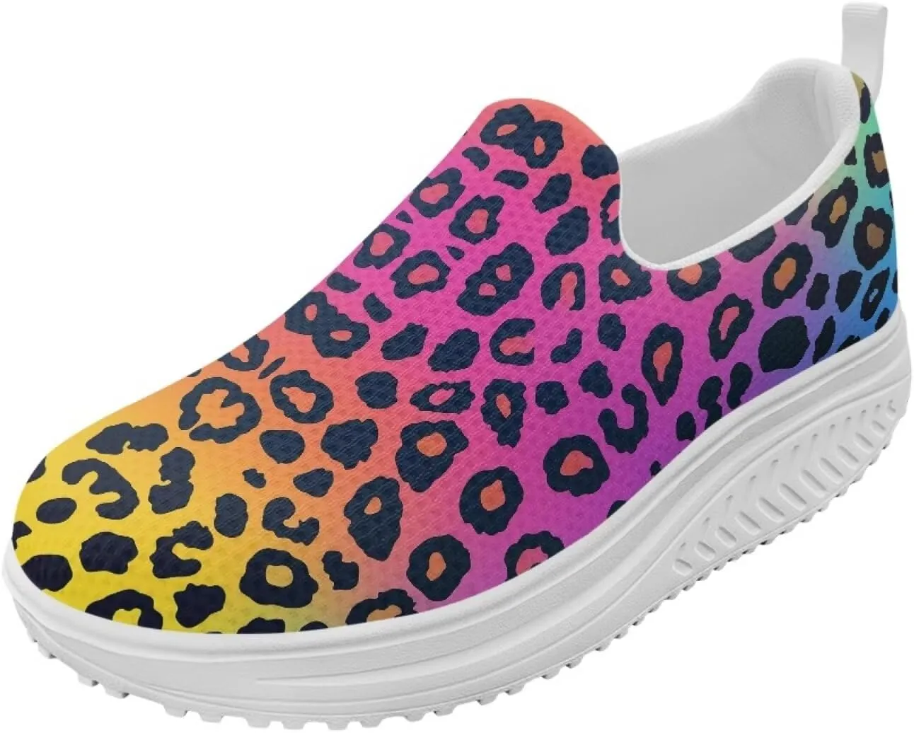Womens Leopard Print Platform Loafers Lightweight Mesh Shoes Walking Jogging Sneakers Anti Skid