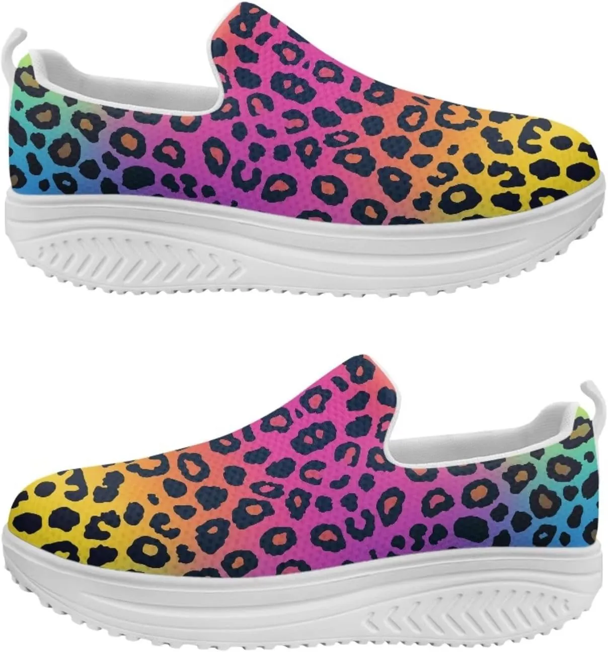 Womens Leopard Print Platform Loafers Lightweight Mesh Shoes Walking Jogging Sneakers Anti Skid
