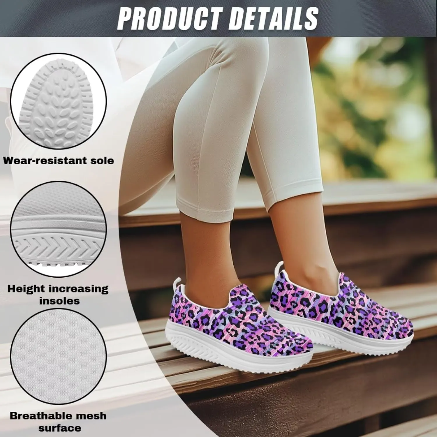 Womens Leopard Print Platform Loafers Lightweight Mesh Shoes Walking Jogging Sneakers Anti Skid