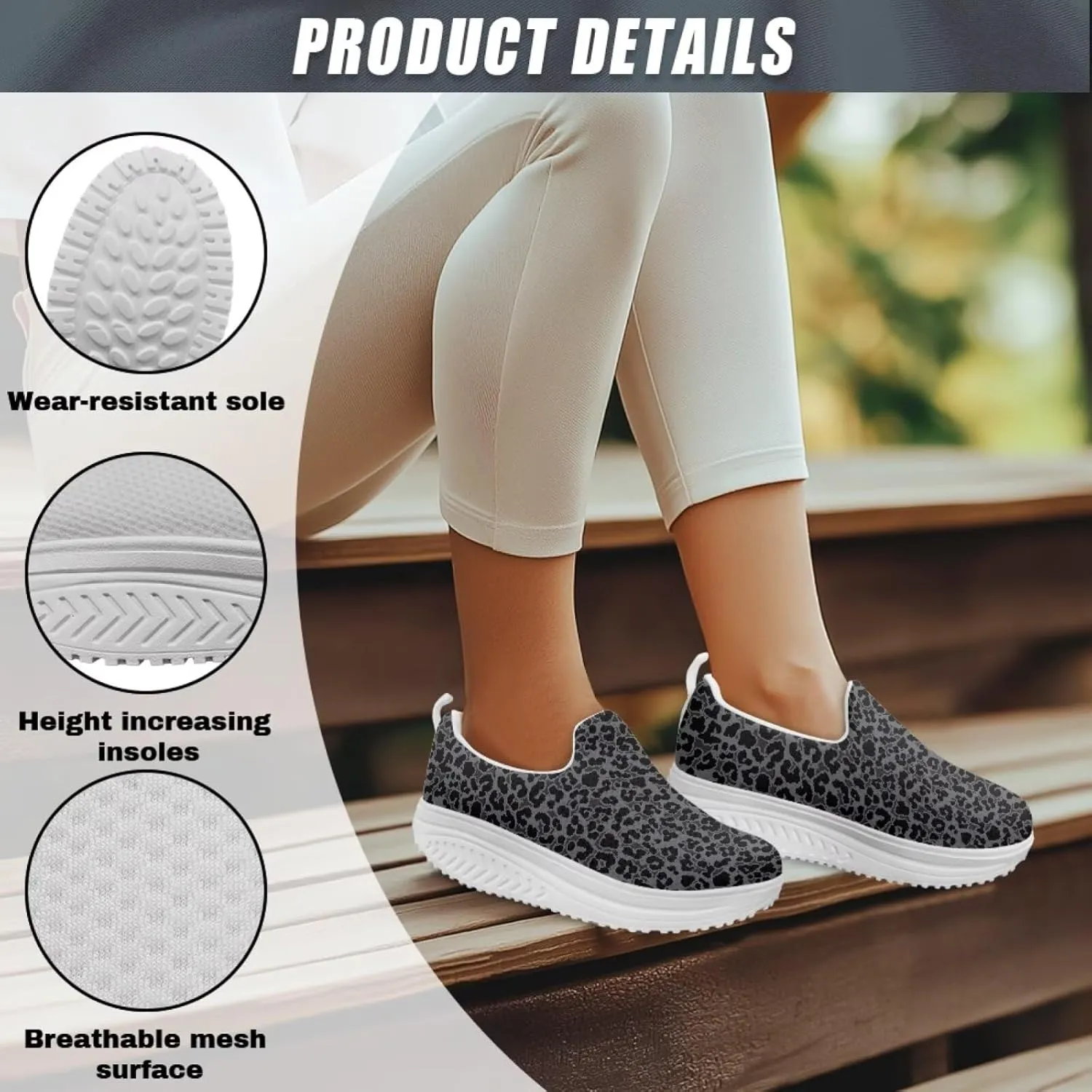 Womens Leopard Print Platform Loafers Lightweight Mesh Shoes Walking Jogging Sneakers Anti Skid