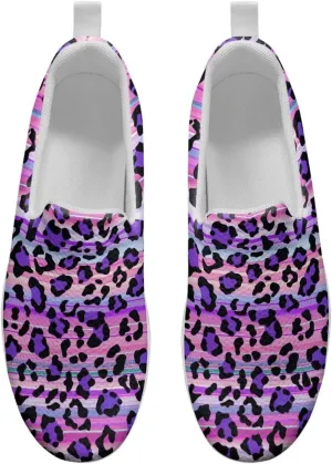 Womens Leopard Print Platform Loafers Lightweight Mesh Shoes Walking Jogging Sneakers Anti Skid