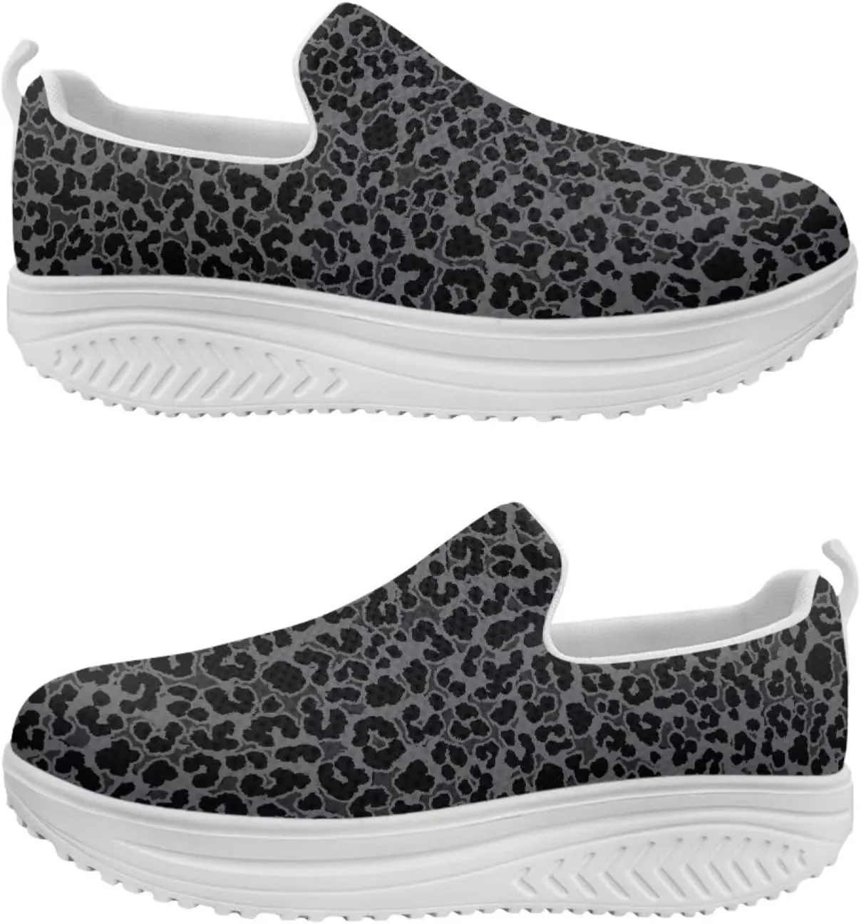 Womens Leopard Print Platform Loafers Lightweight Mesh Shoes Walking Jogging Sneakers Anti Skid