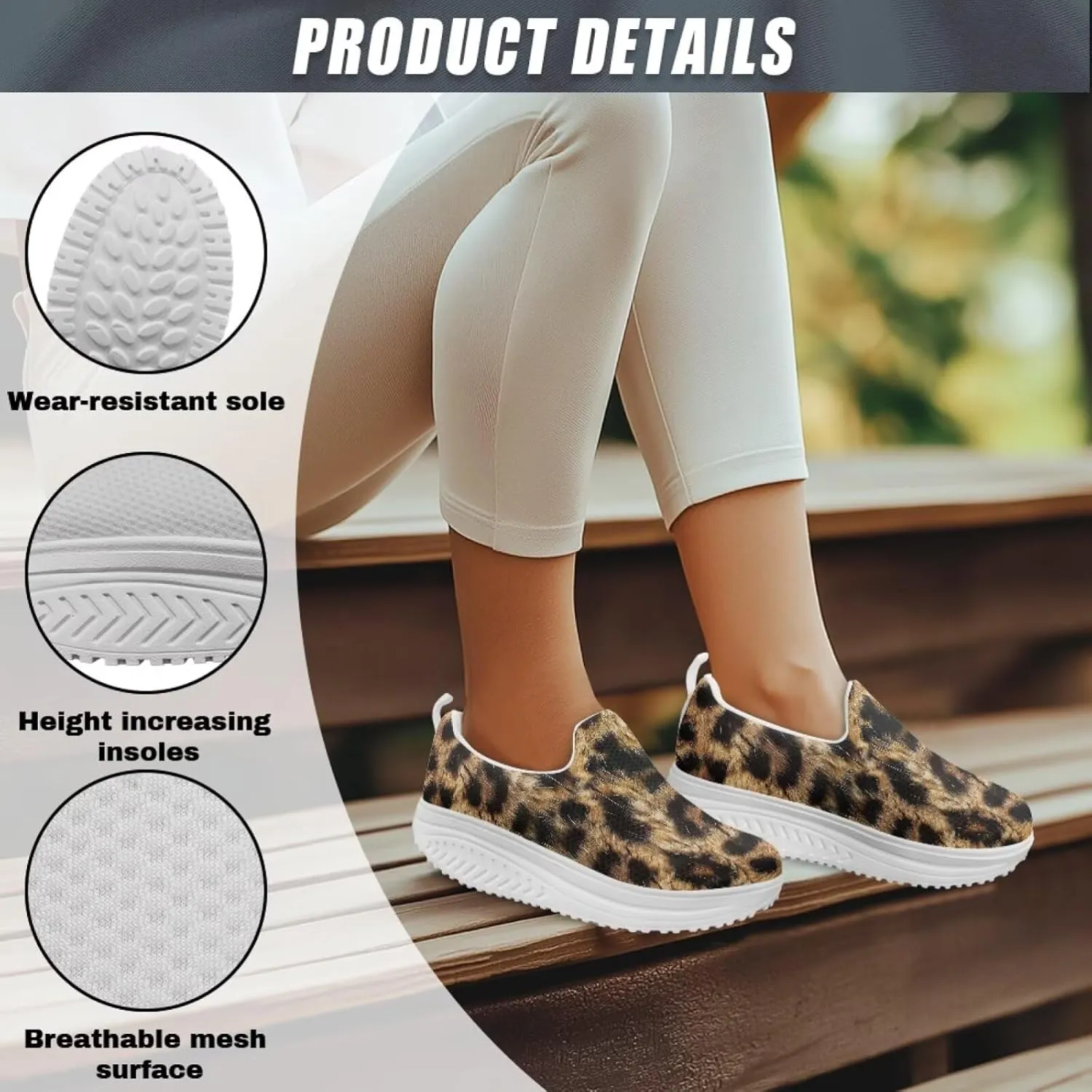 Womens Leopard Print Platform Loafers Lightweight Mesh Shoes Walking Jogging Sneakers Anti Skid