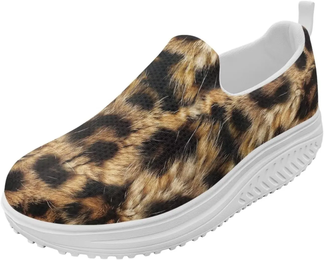 Womens Leopard Print Platform Loafers Lightweight Mesh Shoes Walking Jogging Sneakers Anti Skid