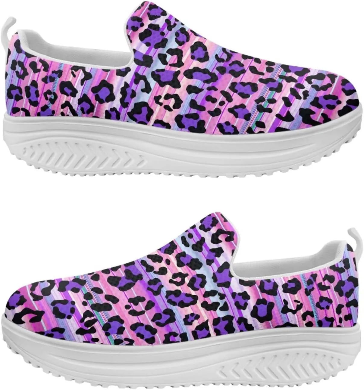 Womens Leopard Print Platform Loafers Lightweight Mesh Shoes Walking Jogging Sneakers Anti Skid