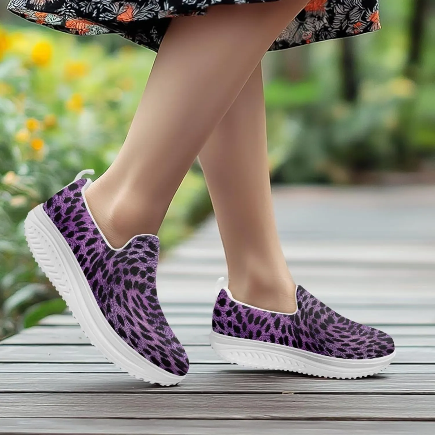 Womens Leopard Print Platform Loafers Lightweight Mesh Shoes Walking Jogging Sneakers Anti Skid