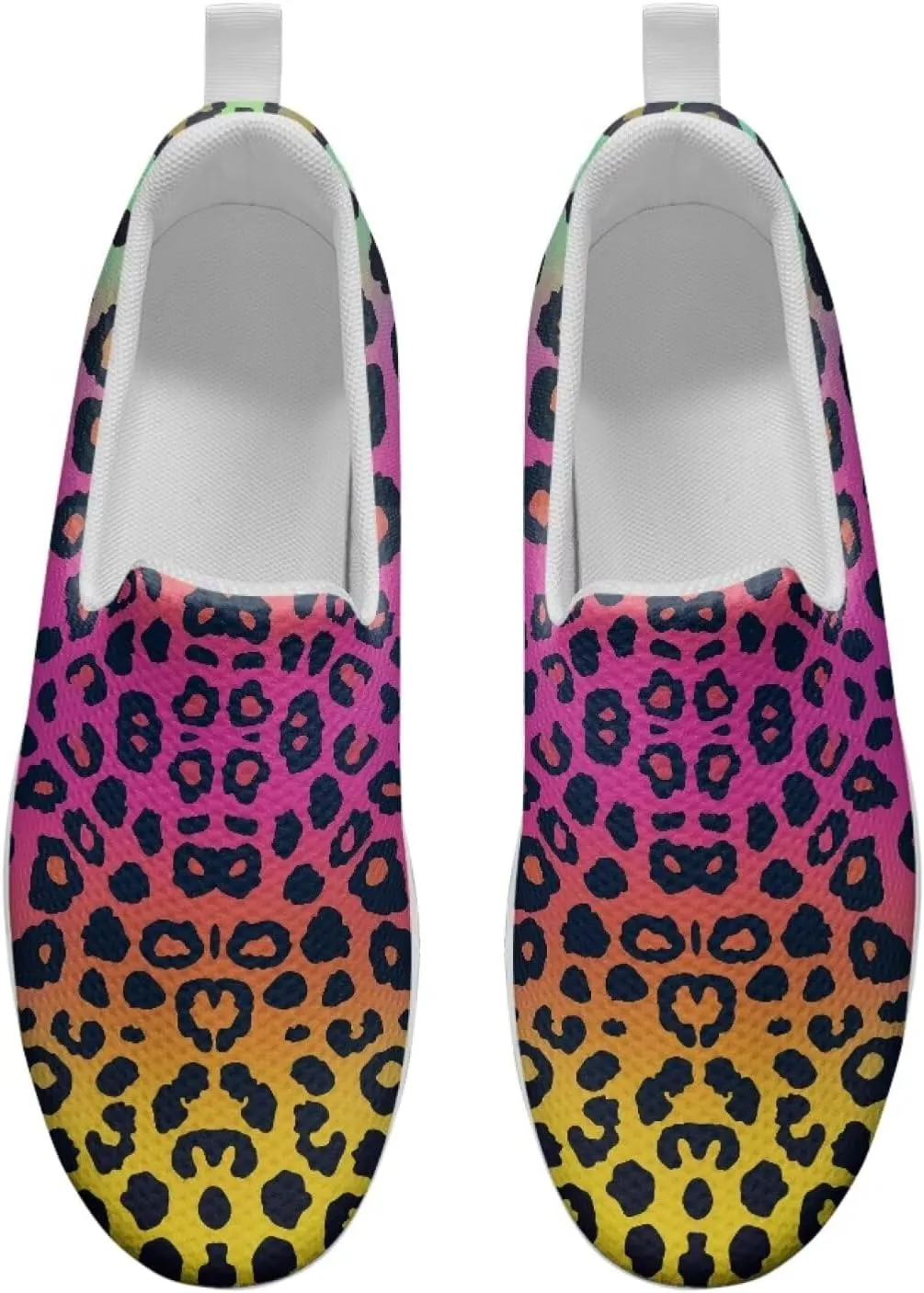 Womens Leopard Print Platform Loafers Lightweight Mesh Shoes Walking Jogging Sneakers Anti Skid