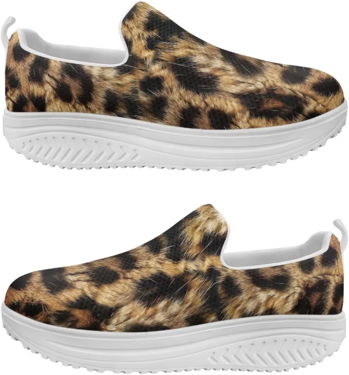 Womens Leopard Print Platform Loafers Lightweight Mesh Shoes Walking Jogging Sneakers Anti Skid
