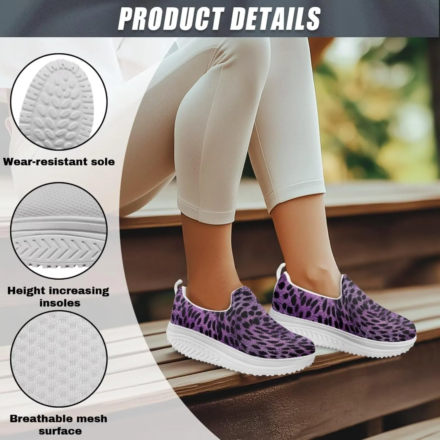 Womens Leopard Print Platform Loafers Lightweight Mesh Shoes Walking Jogging Sneakers Anti Skid