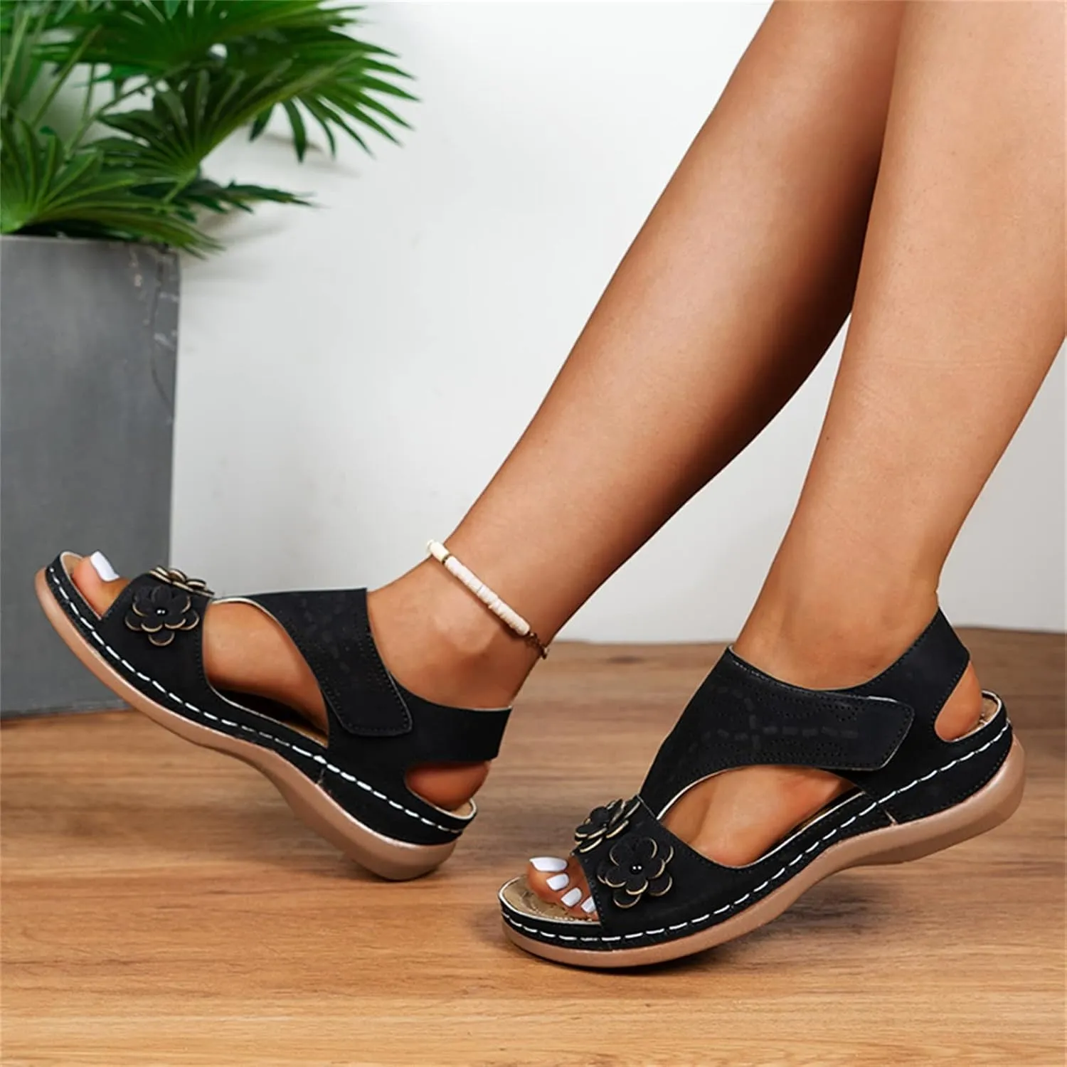 Womens Orthopedic Sandals Summer Casual Flip Flops Arch Support Adjustable Straps Thick Cushion Comfortable Walking Beach Shoes