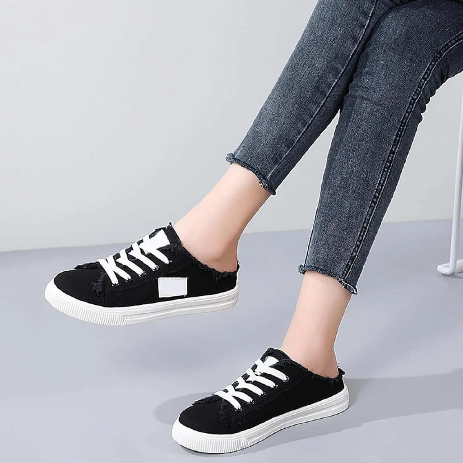 Womens Slip On Sneakers Fashion Comfortable Memory Foam Canvas Mules Shoes Casual Backless Loafers Slippers for Women