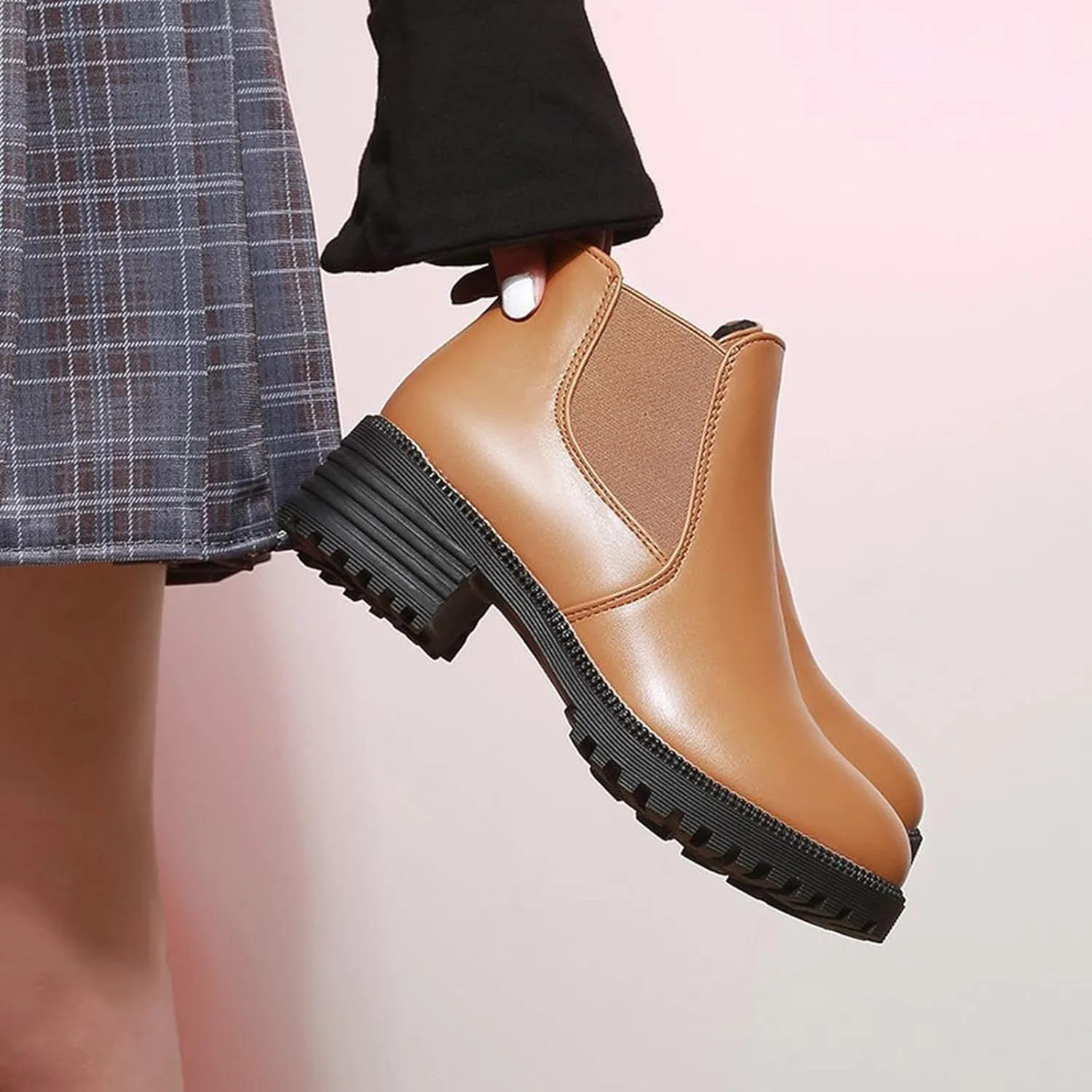 Womens Snow Boots Ankle Fall Booties for Women 2024 Boots for Women with Heel Boot Shoe Laces Flat Bottom Fashion Lug Sole Low Heel Chelsea Fashion