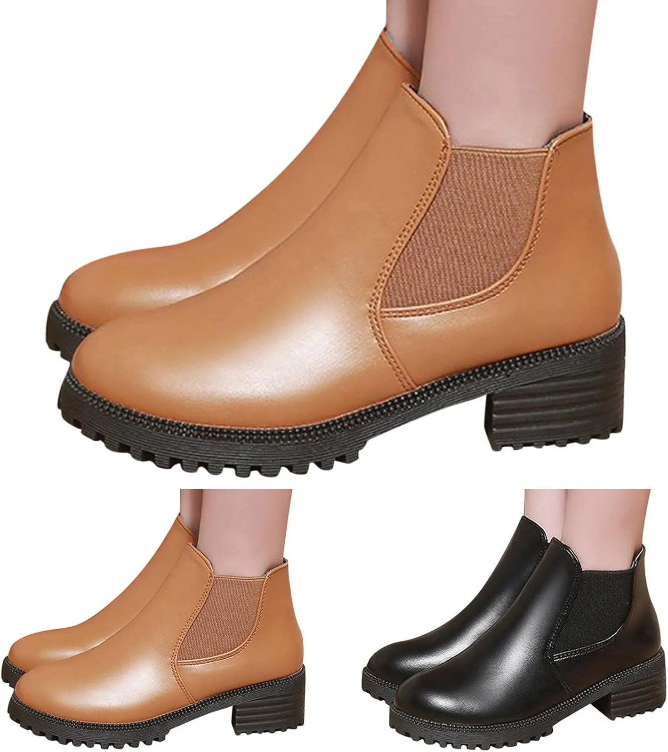 Womens Snow Boots Ankle Fall Booties for Women 2024 Boots for Women with Heel Boot Shoe Laces Flat Bottom Fashion Lug Sole Low Heel Chelsea Fashion