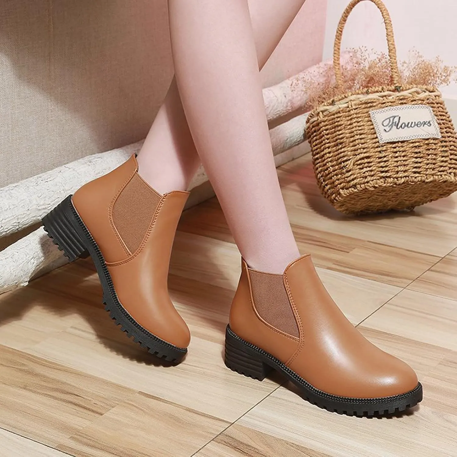 Womens Snow Boots Ankle Fall Booties for Women 2024 Boots for Women with Heel Boot Shoe Laces Flat Bottom Fashion Lug Sole Low Heel Chelsea Fashion