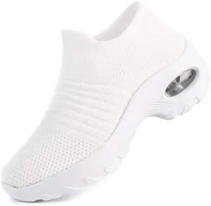 Women's Walking Shoes Breathable Mesh Sneakers Slip On Lightweight Work Shoes Knit Nurse Shoes Air Cushion Gym Modern Dance Shoes