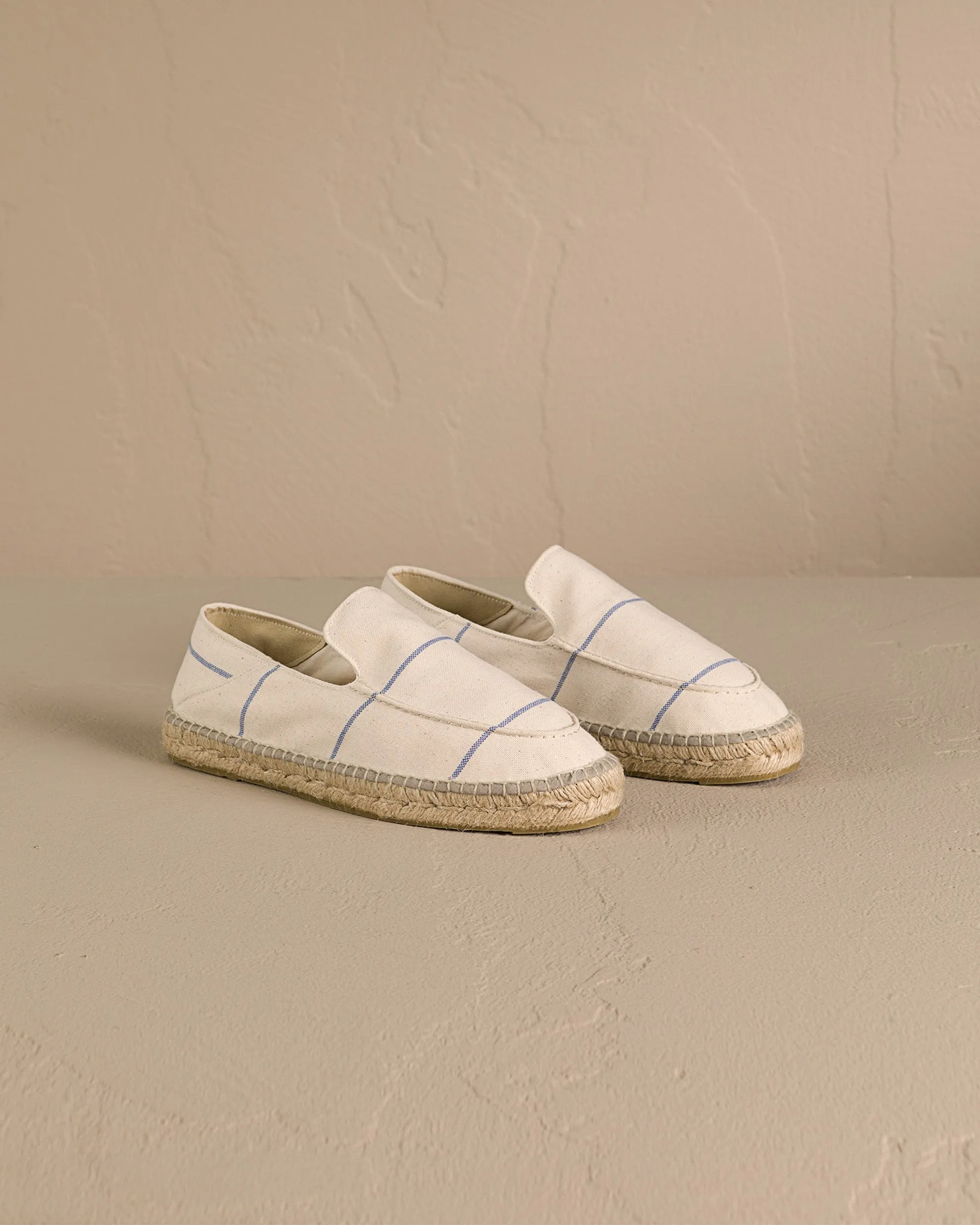 Woven Canvas Traveler Loafers Espadrilles - G90LT - Portofino Navy Blue Micro Stripes On Beige