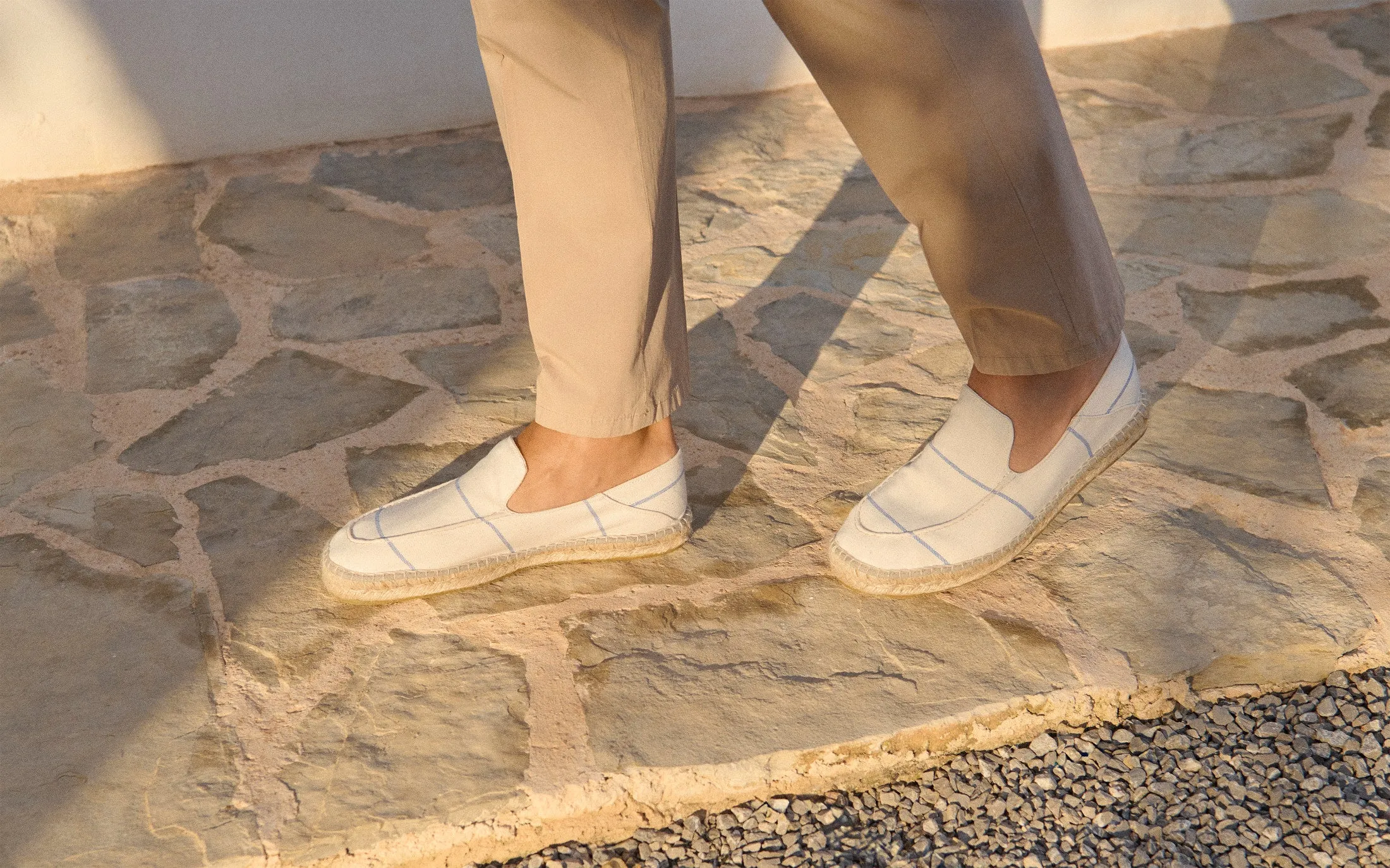 Woven Canvas Traveler Loafers Espadrilles - G90LT - Portofino Navy Blue Micro Stripes On Beige