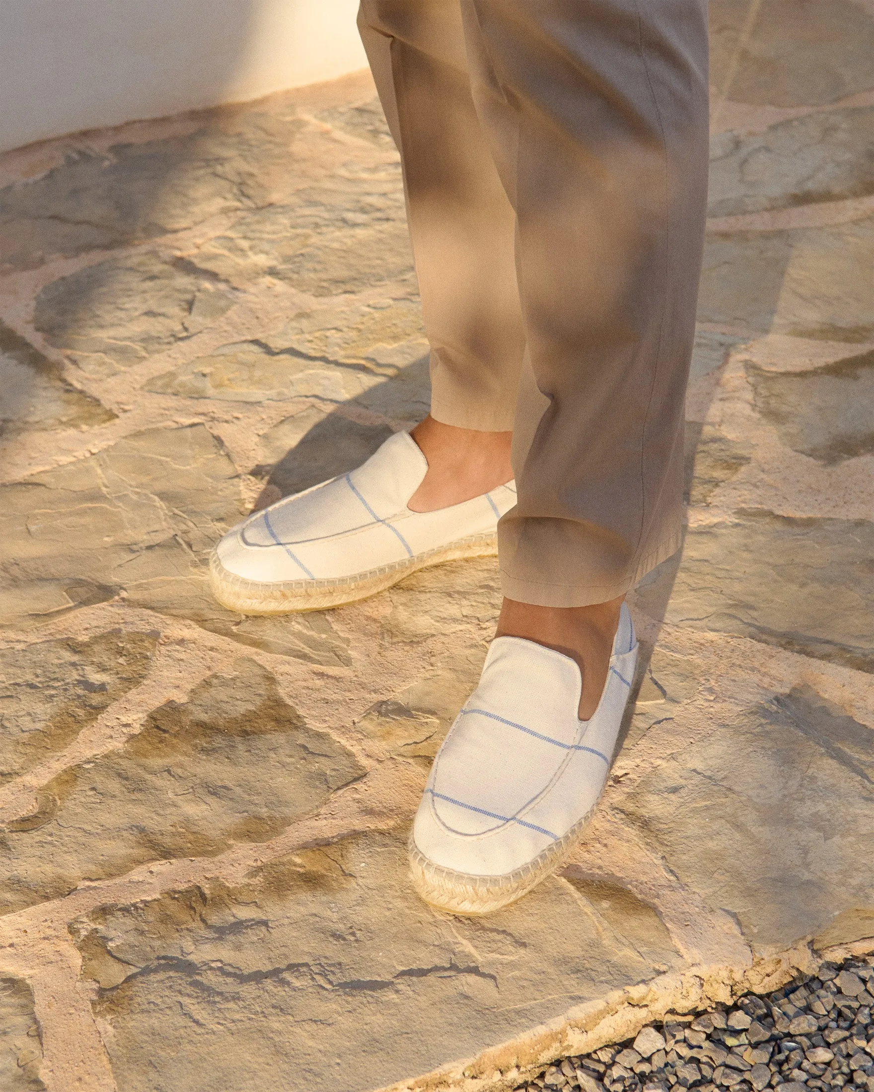 Woven Canvas Traveler Loafers Espadrilles - G90LT - Portofino Navy Blue Micro Stripes On Beige