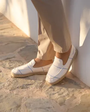 Woven Canvas Traveler Loafers Espadrilles - G90LT - Portofino Navy Blue Micro Stripes On Beige
