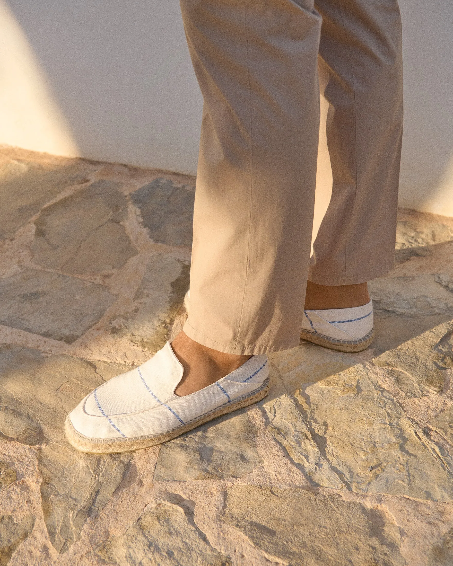 Woven Canvas Traveler Loafers Espadrilles - G90LT - Portofino Navy Blue Micro Stripes On Beige