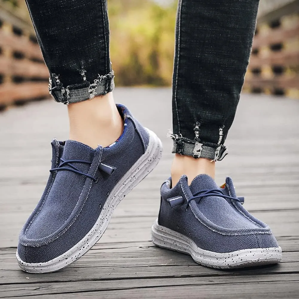 YONGJIA Men's Wally Lace Up Loafers Canvas Slip-on Comfortable Light-Weight Walking Driving Shoes