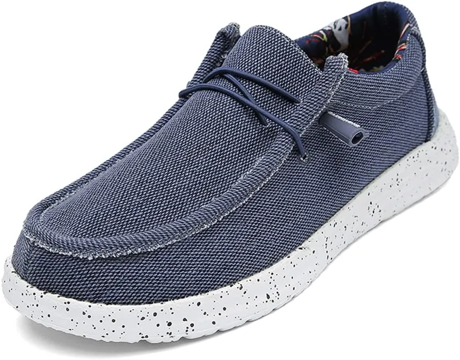 YONGJIA Men's Wally Lace Up Loafers Canvas Slip-on Comfortable Light-Weight Walking Driving Shoes