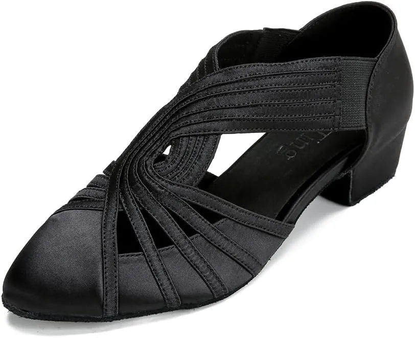 YYTing Women Swing Latin Ballroom Salsa Dance Shoes (Closed Toe, Suede Sole) YT12